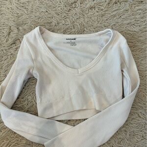 Garage White Long Sleeve Crop Top